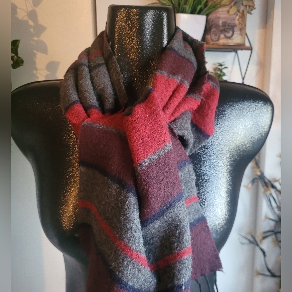Hillary Radley Colorful Striped Lambs Wool Blend Italian Made Scarf